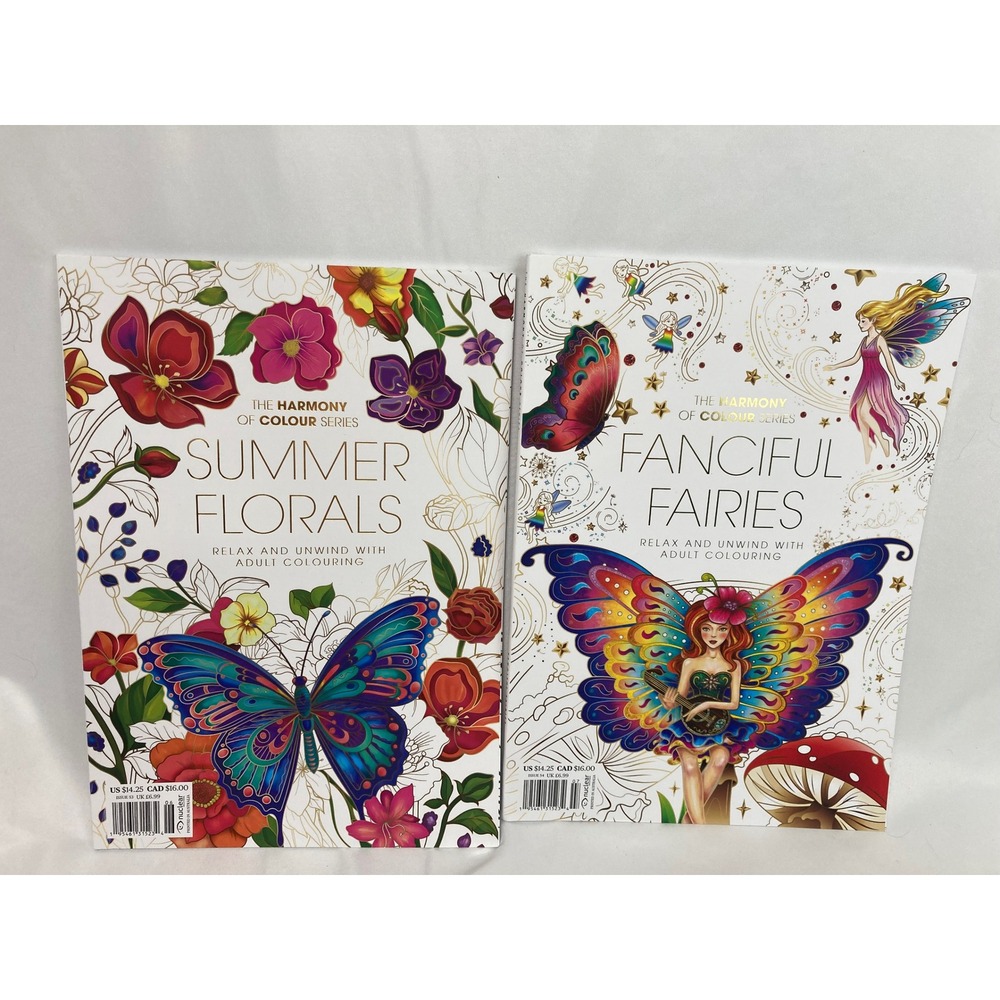 Harmony of Colour Adult Coloring Books Lot of 2 NEW Fairies Summer Florals